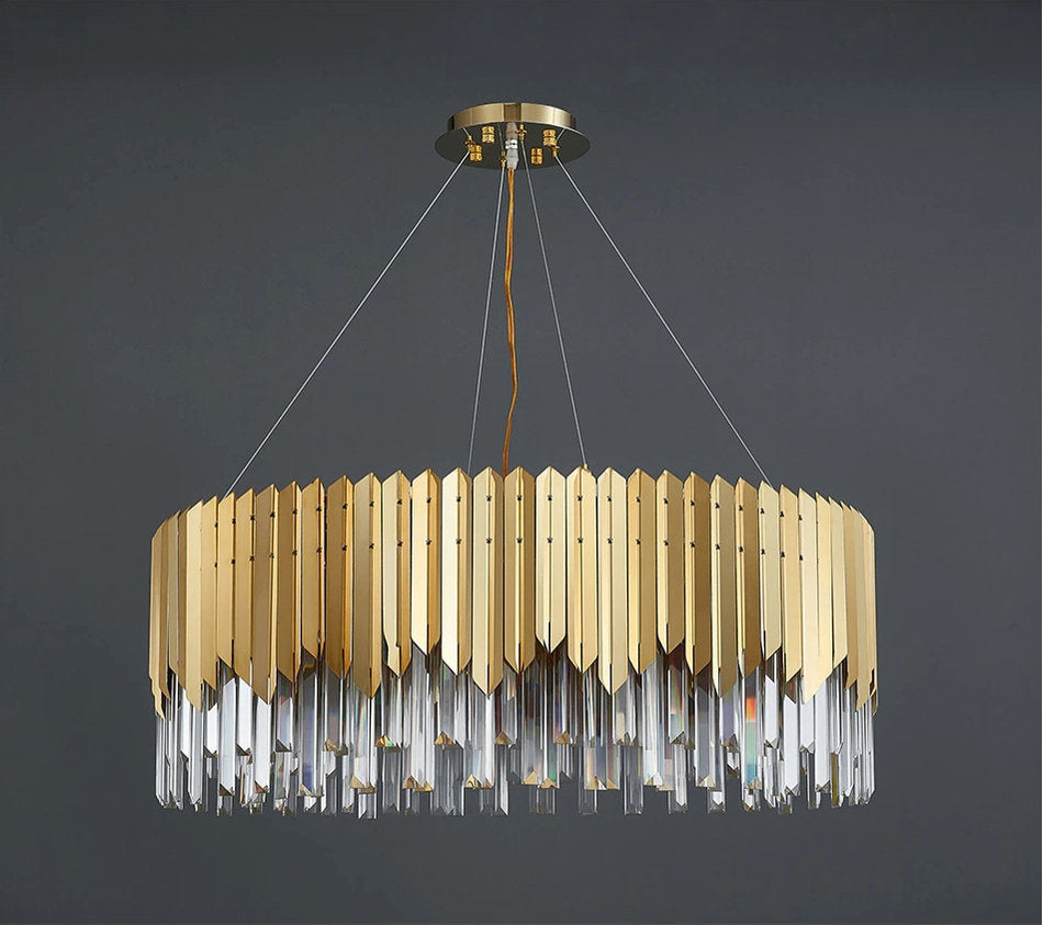 Gent | Drum Gold Crystal Chandelier for Living Room, 31.5"By Miron Demid LLC