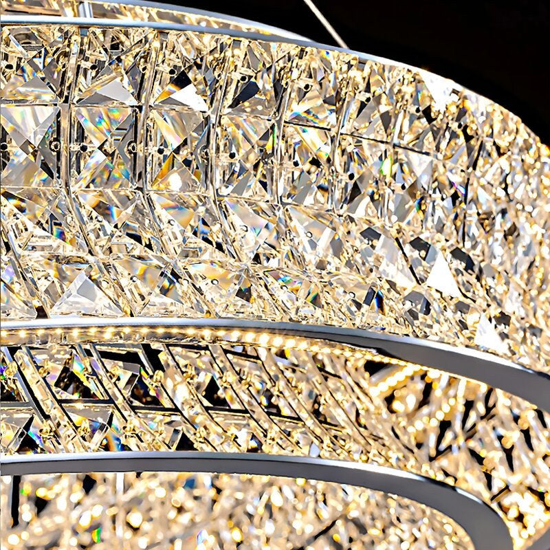 Albano Vercellese | Chic Chrome/Gold Creative Round Crystal Chandelier, Gold, 1 Ring Large - Dia39.4xh6.7" / Dia100xh17.7cm, Warm LightBy Miron Demid LLC