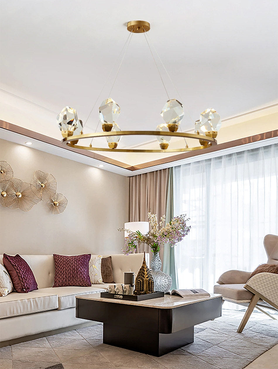 Zagarise | Circle/Linear Diamond Crystal Chandelier for Bedroom, Ring31,5"By Miron Demid LLC