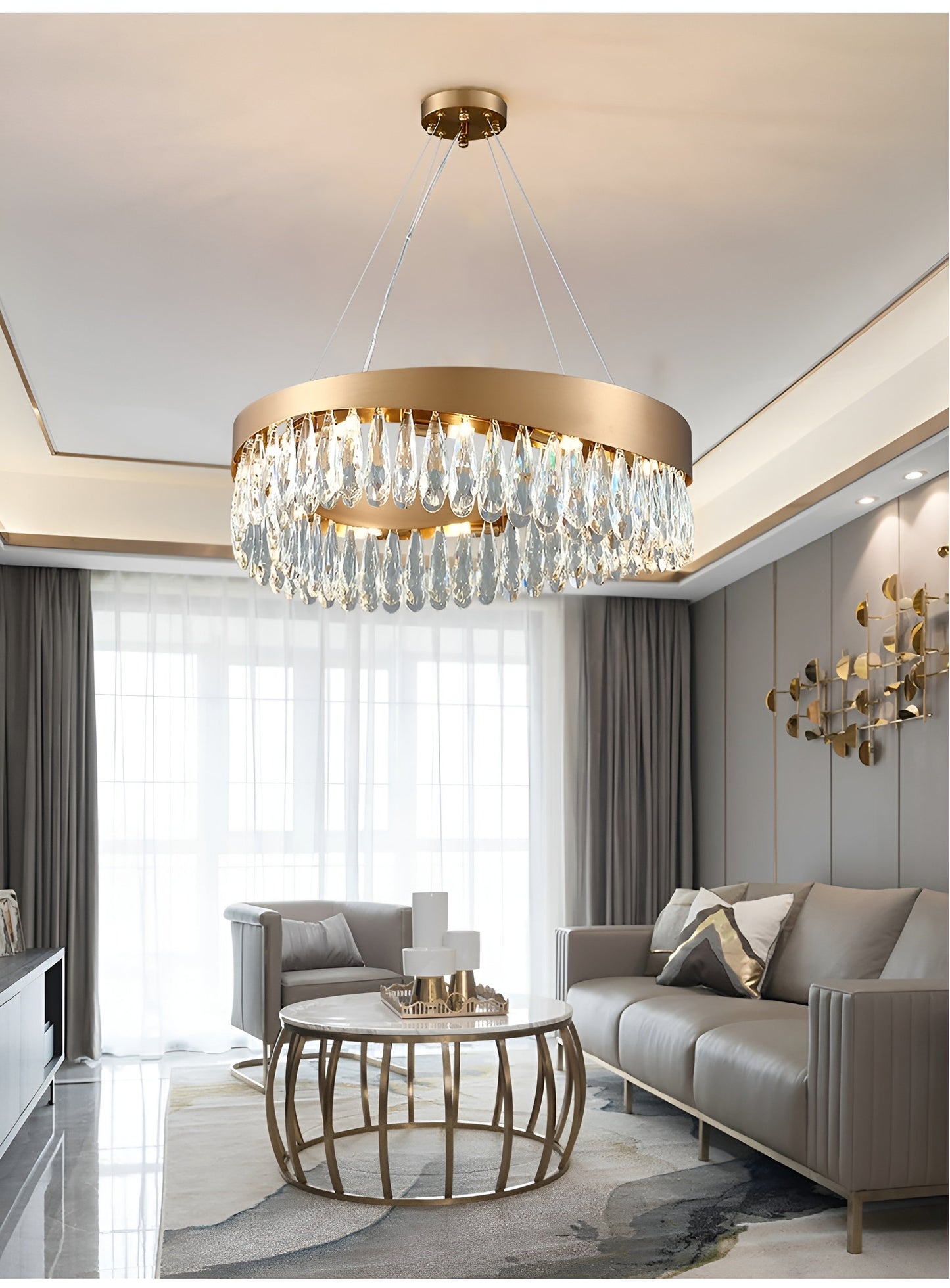 Borgio Verezzi | Gold Crystal Сurve Hanging Light Fixture, 31.5''By Miron Demid LLC