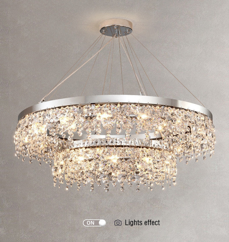 Modern Chrome Crystal LED Chandelier for Dining Room, Kitchen, Dia31.4xh14.1+39.4", 2 Rings, Cool LightBy Miron Demid LLC