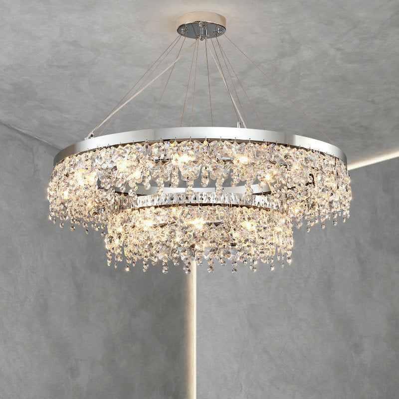 Modern Chrome Crystal LED Chandelier for Dining Room, Kitchen, Dia39.4xh7.0+39.4", 1 Ring, Cool LightBy Miron Demid LLC