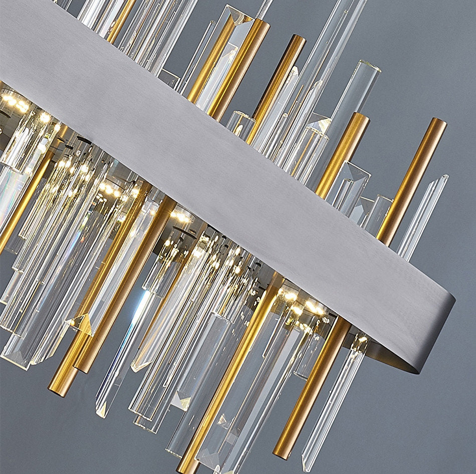 Gold And Black Rectangle Crystal Kitchen Chandelier, Brushed Black, 43.3", Cool LightBy Miron Demid LLC