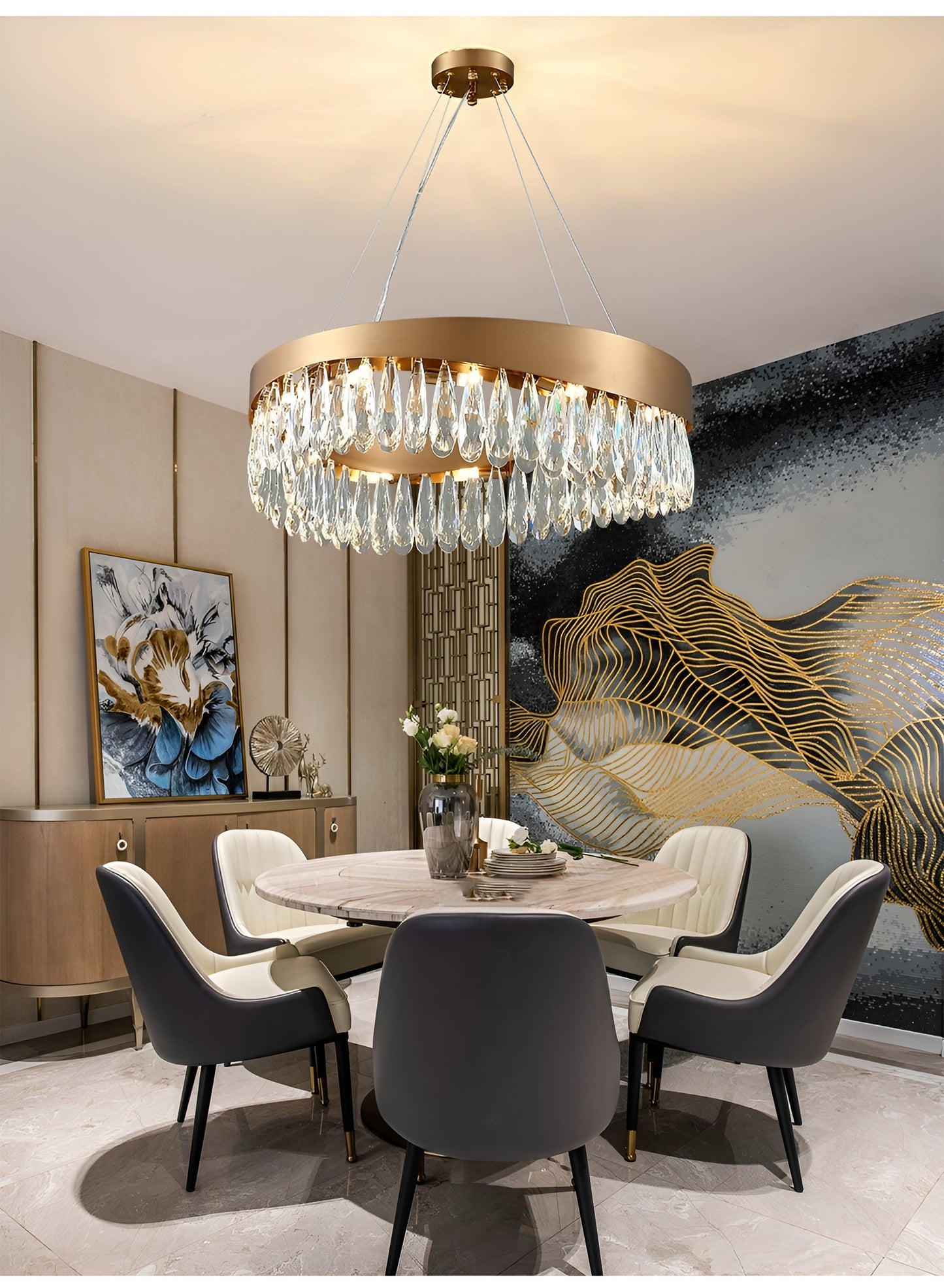 Borgio Verezzi | Gold Crystal Сurve Hanging Light Fixture, 31.5''By Miron Demid LLC