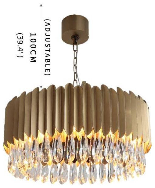 Almese | Drum Gold/Black Crystal Chandelier For Living Room, Gold, Dia23.6"By Miron Demid LLC