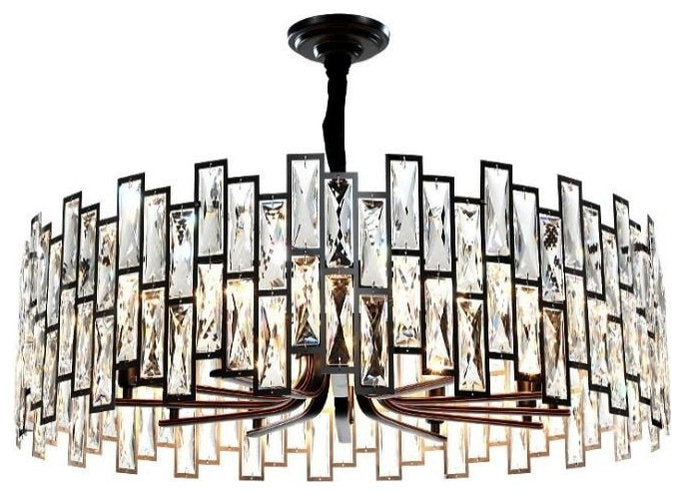 Montreux | Modern Drum Black Crystal Chandelier for Living Room, 23.6"By Miron Demid LLC