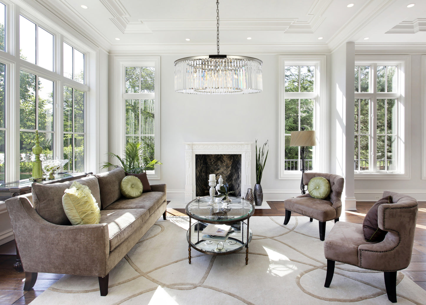 Elegant Lighting 1238G43/RC Sydney 10 Light 44"W Crystal Drum - Matte BlackBy Elegant Furniture & Lighting