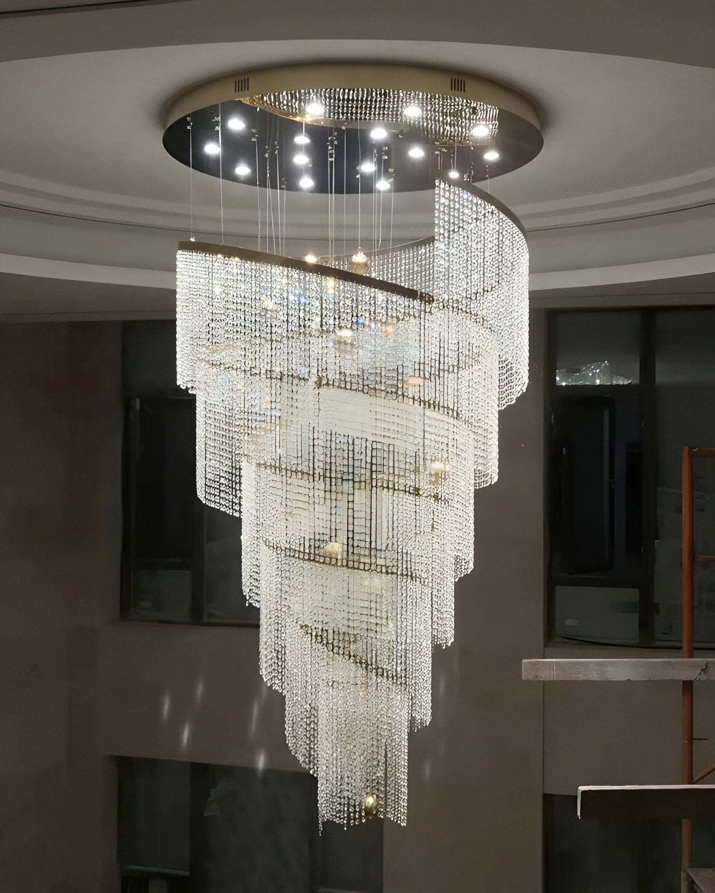 Falicon | Golden/Chrome Crystal Circular Spiral Chandelier, Chrome, Dia 39.4xh118.1", Non-Dimmable, Cool LightBy Miron Demid LLC