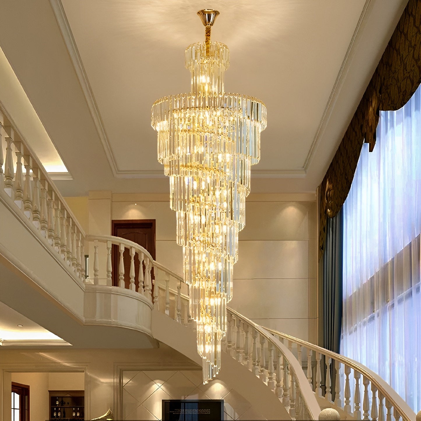 Cap d'Ail | Gorgeous Big Stairway Crystal Ceiling Chandelier, 15.8*47.2''By Miron Demid LLC
