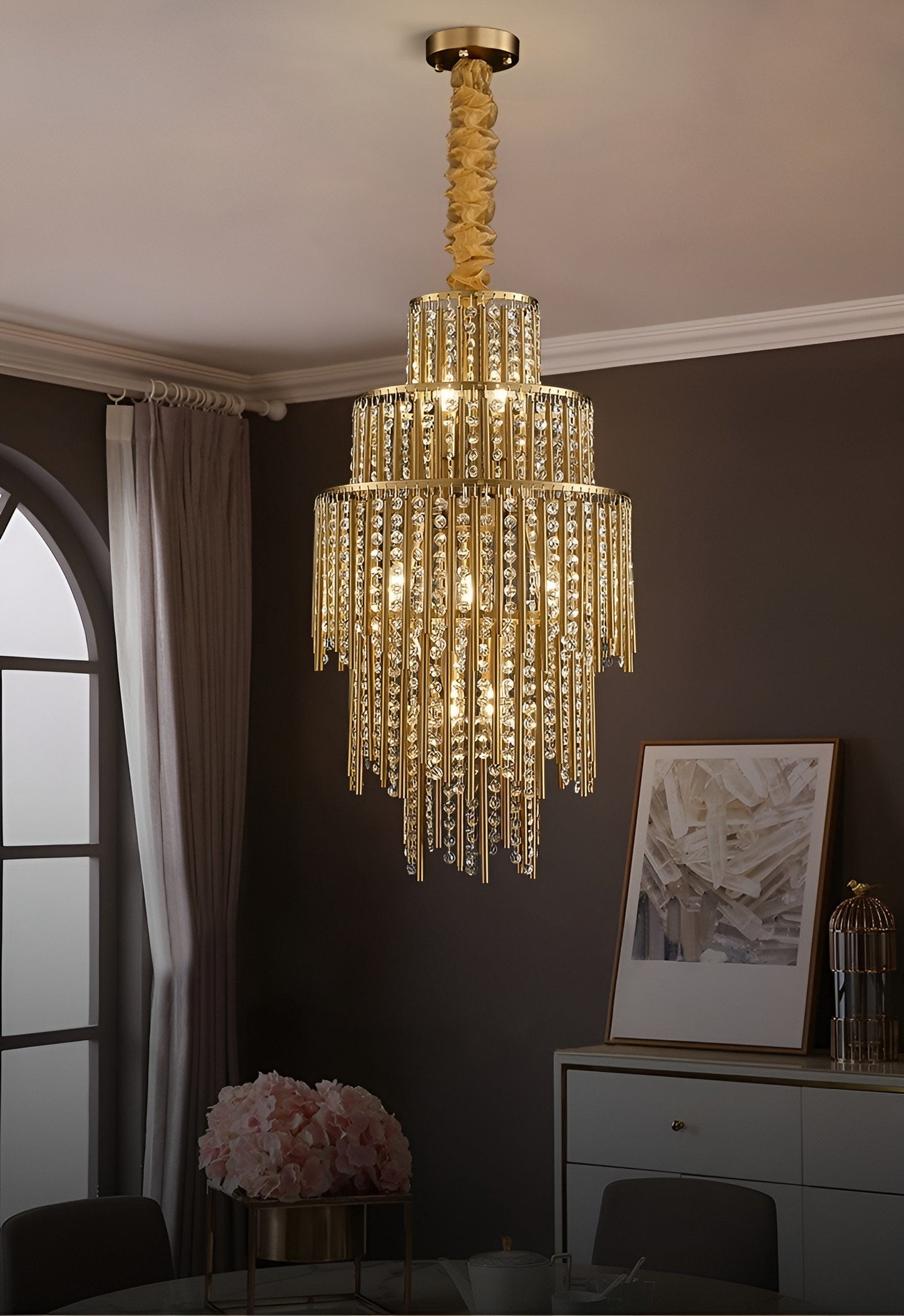Antibes | Luxury Gold Chandelier With Crystal Balls, Cool Light, Non-DimmableBy Miron Demid LLC