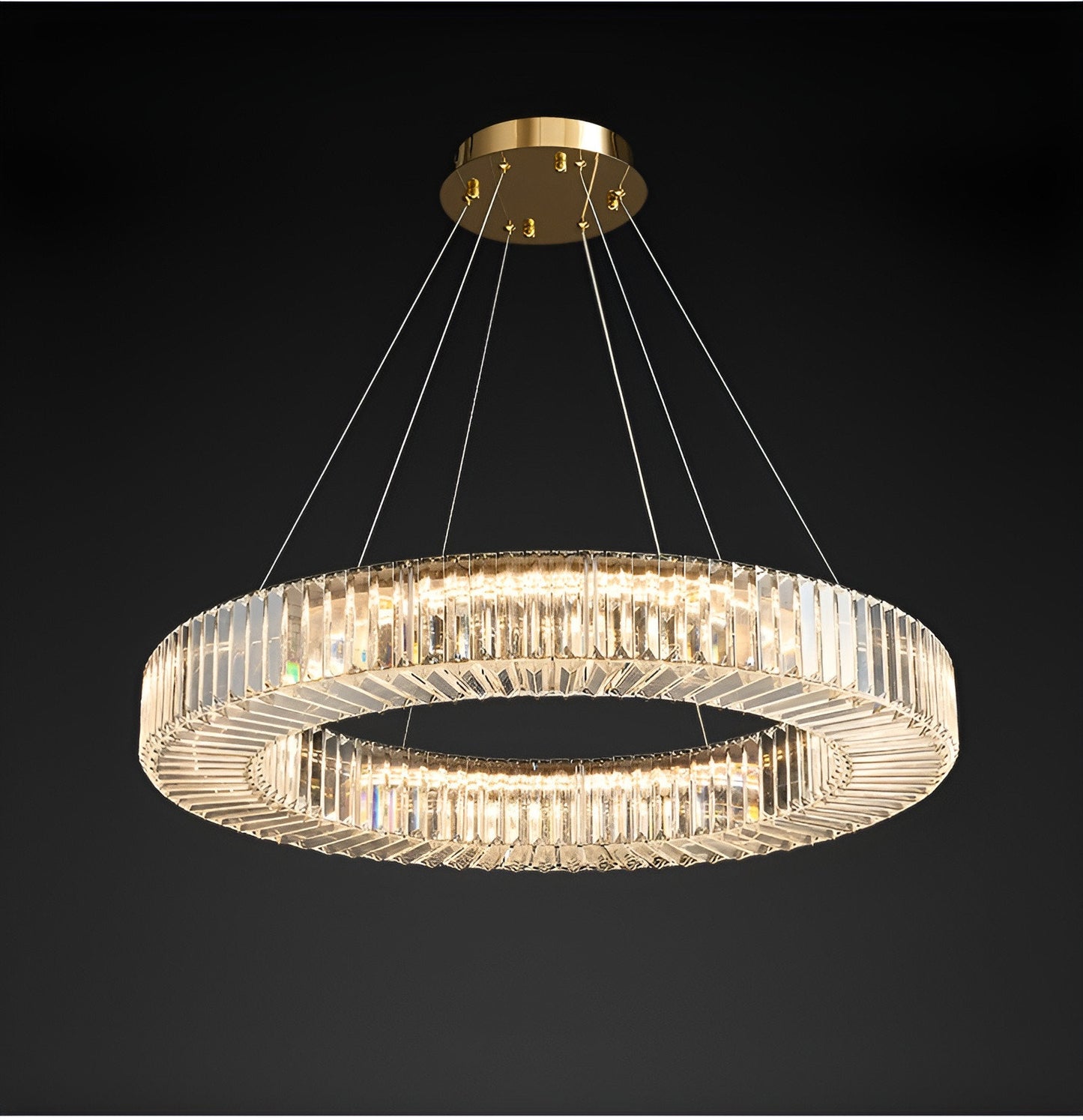 Cadrezzate | Round Luxury Crystal Hanging LED Chandelier, Gold, Dia23.6xh3.9", Warm Light, DimmableBy Miron Demid LLC
