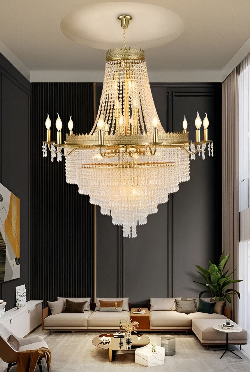 Opio | Classical Large Crystal Candle Ceiling Chandelier, Gold, Dia23.6" H34.6", Non-Dimmable, Warm LightBy Miron Demid LLC
