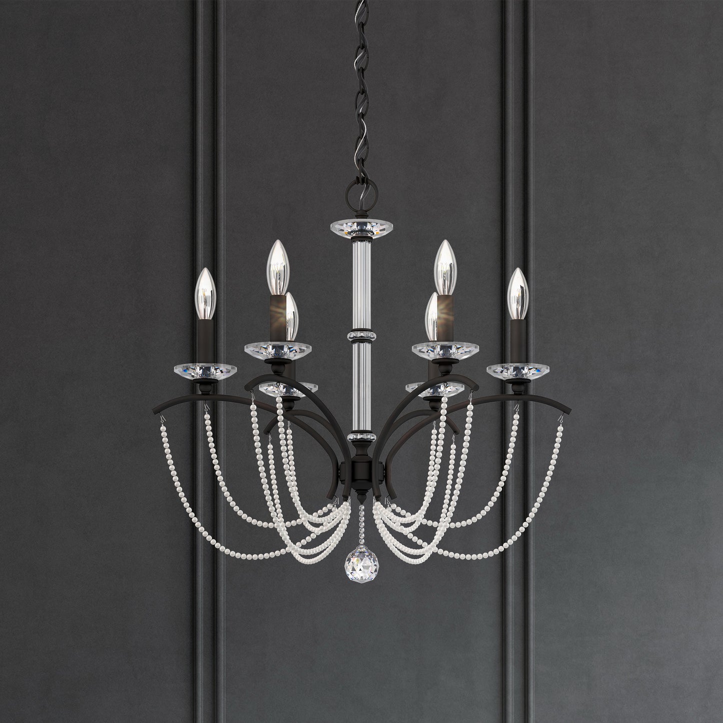 Priscilla 23.5x23.5" 6 Light Chandelier, Black Matte, In White PearlBy Schonbek
