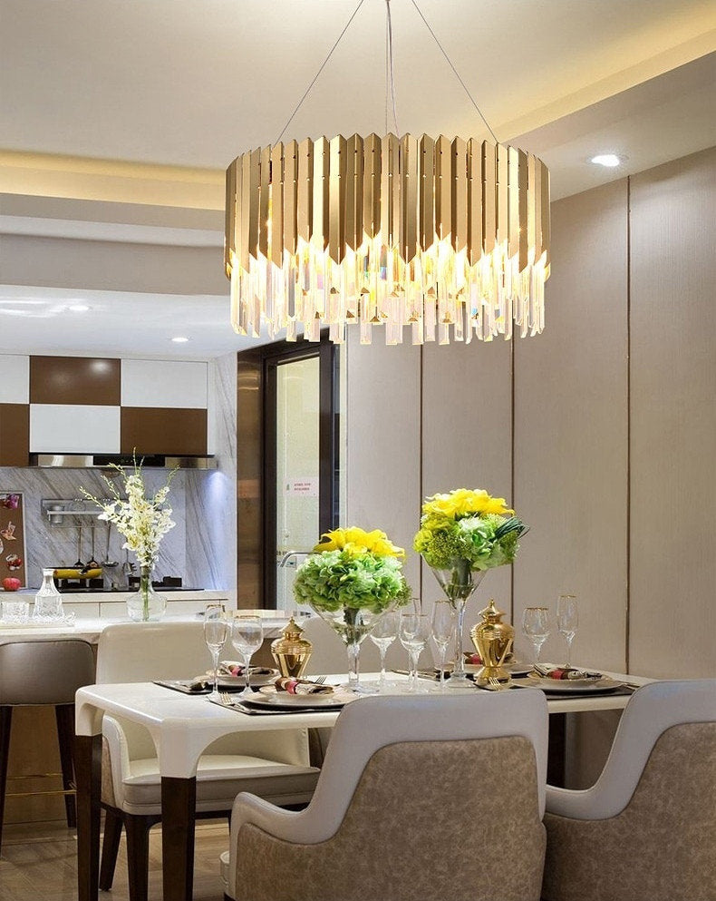Gent | Drum Gold Crystal Chandelier for Living Room, 31.5"By Miron Demid LLC