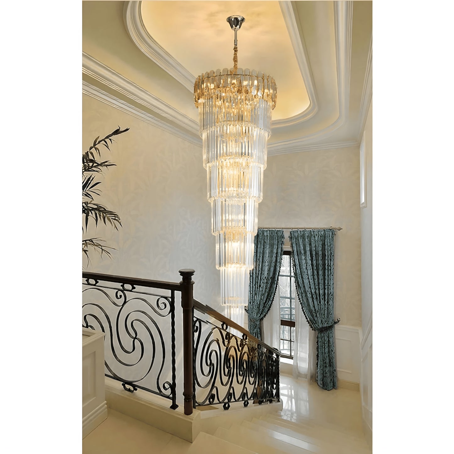 Belvedere | Royal Long Crystal Chandelier For Staircase, Amber Crystal, Dia27.6xh82.7" / Dia70xh210cm, Cool LightBy Miron Demid LLC