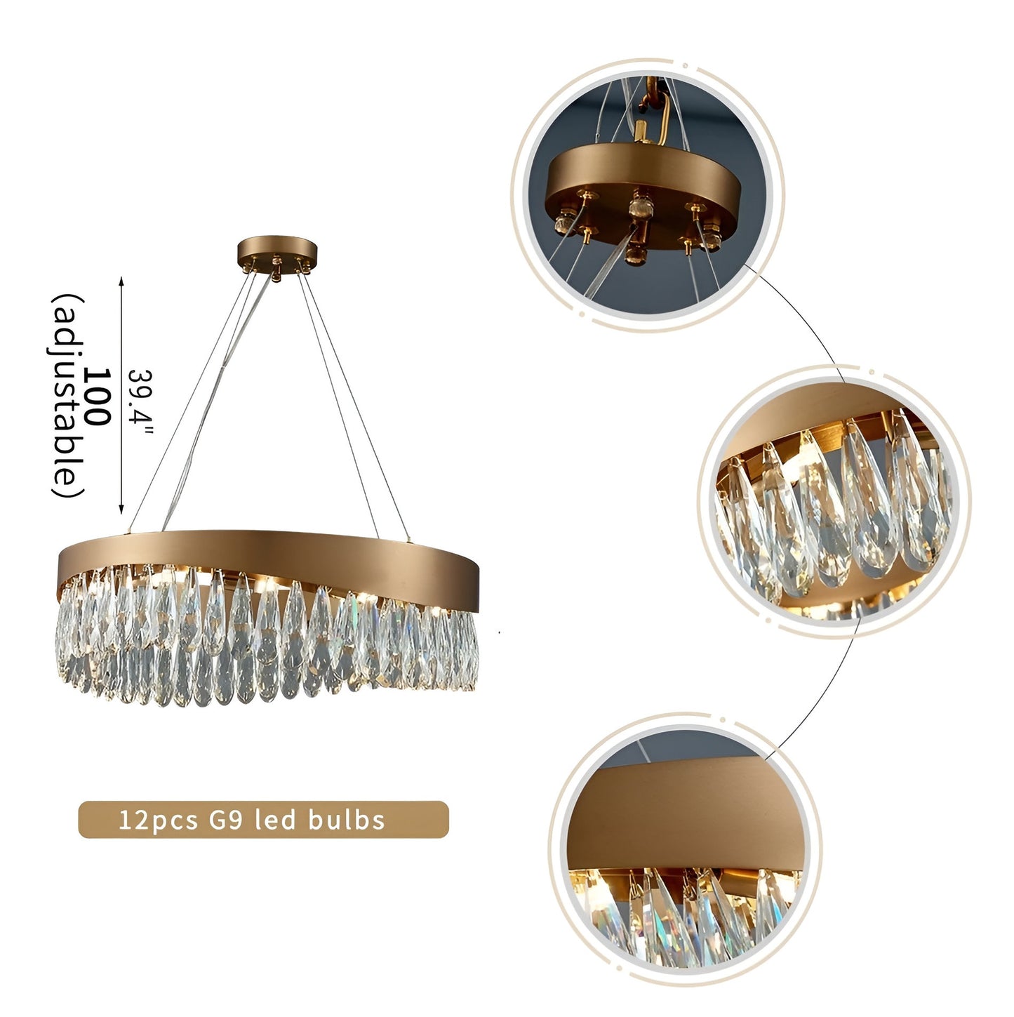 Borgio Verezzi | Gold Crystal Сurve Hanging Light Fixture, 31.5''By Miron Demid LLC