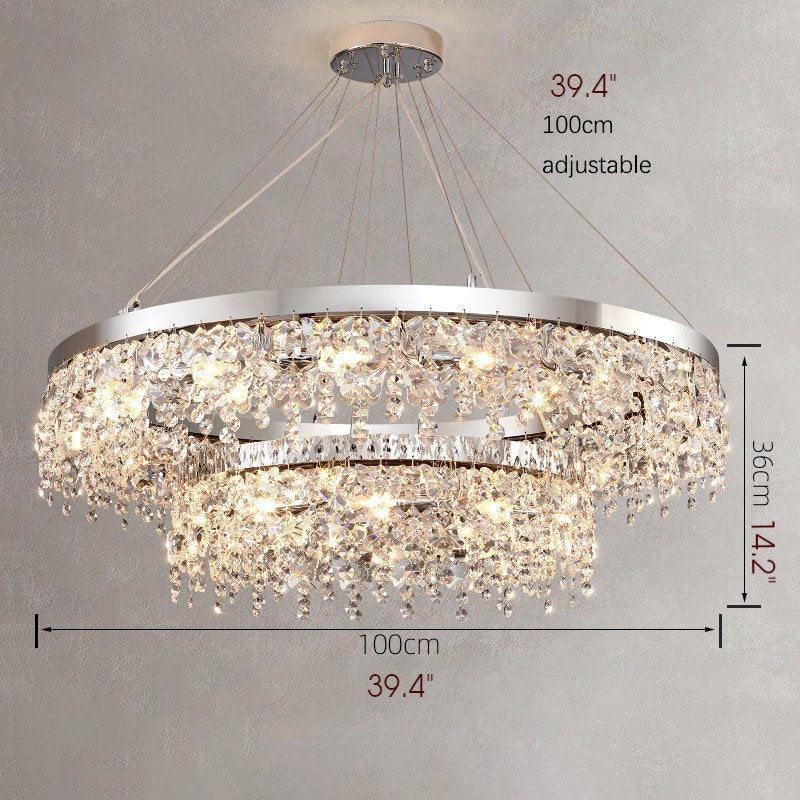 Modern Chrome Crystal LED Chandelier for Dining Room, Kitchen, Dia31.4xh14.1+39.4", 2 Rings, Cool LightBy Miron Demid LLC