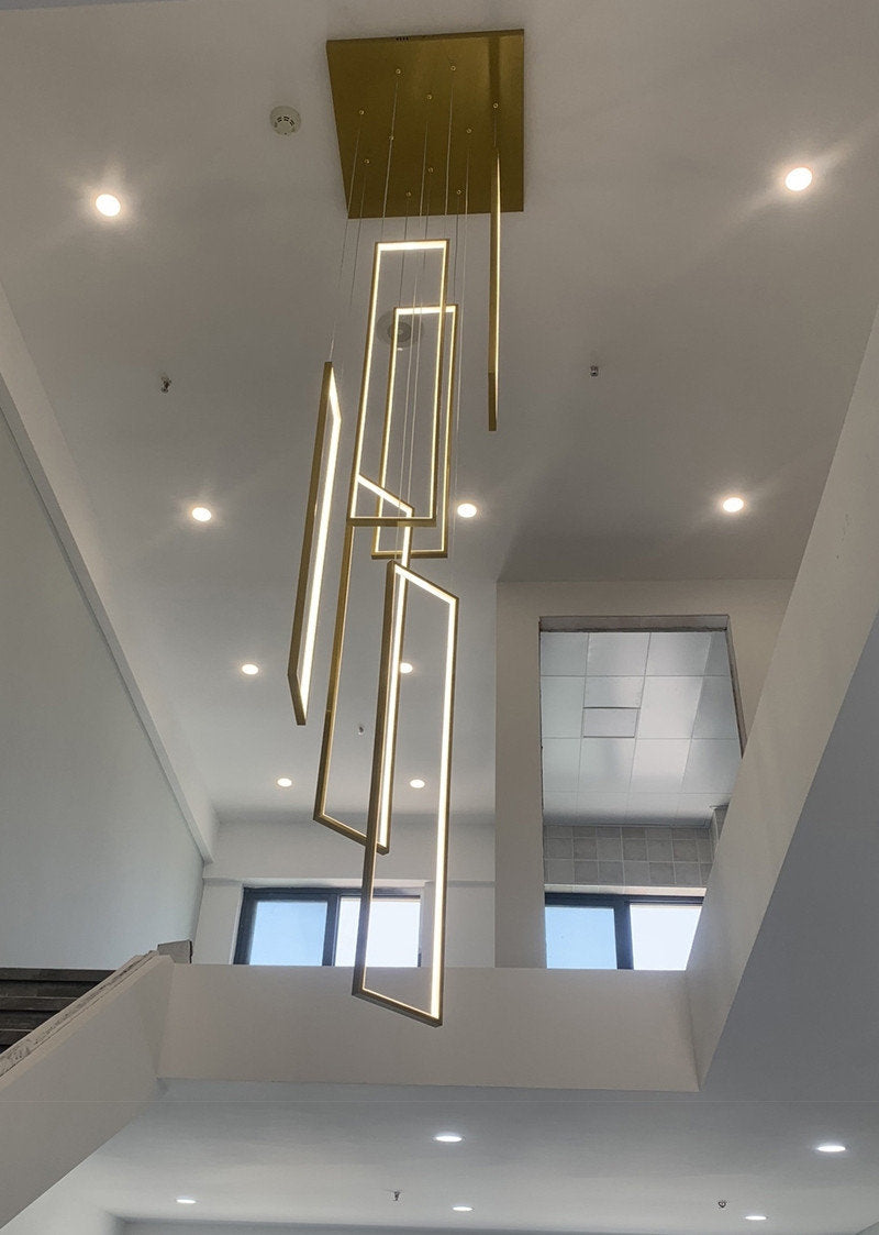 Lavagna | Ultramodern Rectangle Hanging LED Chandelier, Gold, 6 Lights (H177.2"), Cool Light, Non-DimmableBy Miron Demid LLC