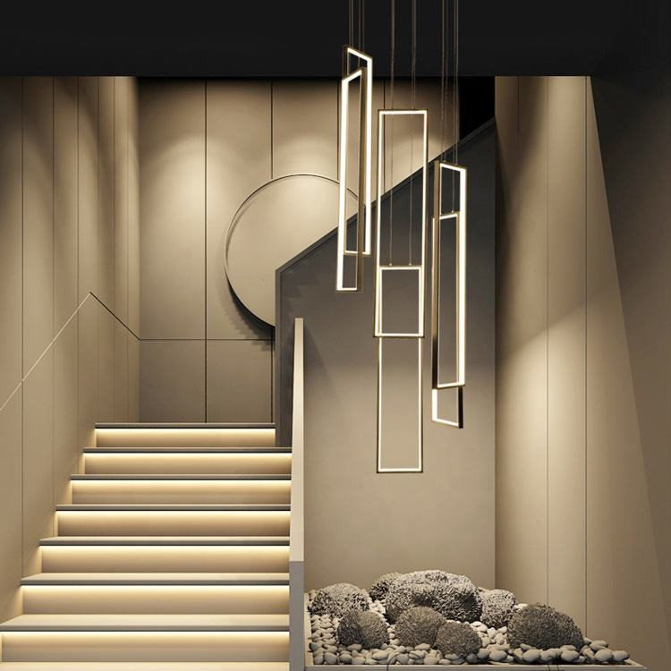 Lavagna | Ultramodern Rectangle Hanging LED Chandelier, Gold, 6 Lights (H177.2"), Cool Light, Non-DimmableBy Miron Demid LLC