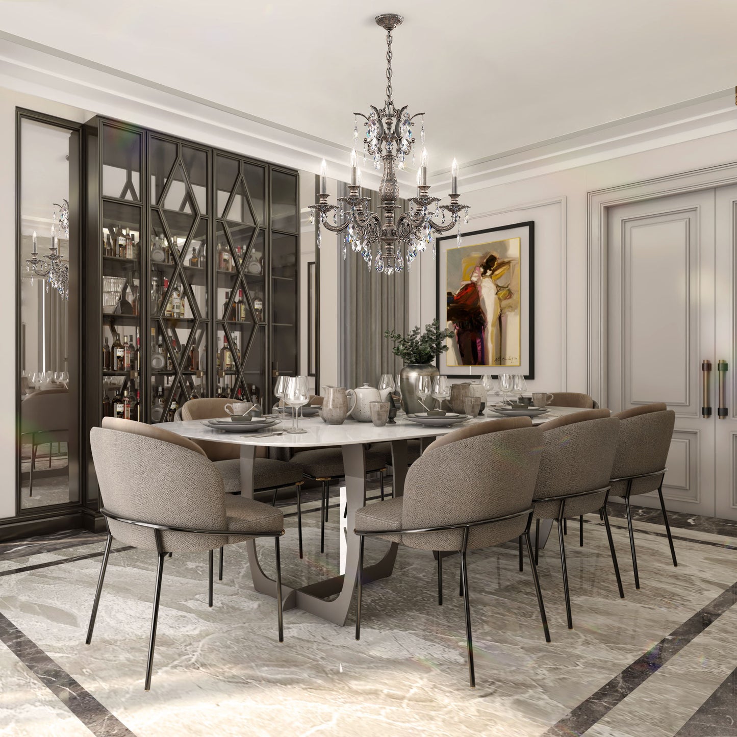 Schonbek 5676-76O 6 Light Crystal Chandelier, Heirloom BronzeBy Schonbek