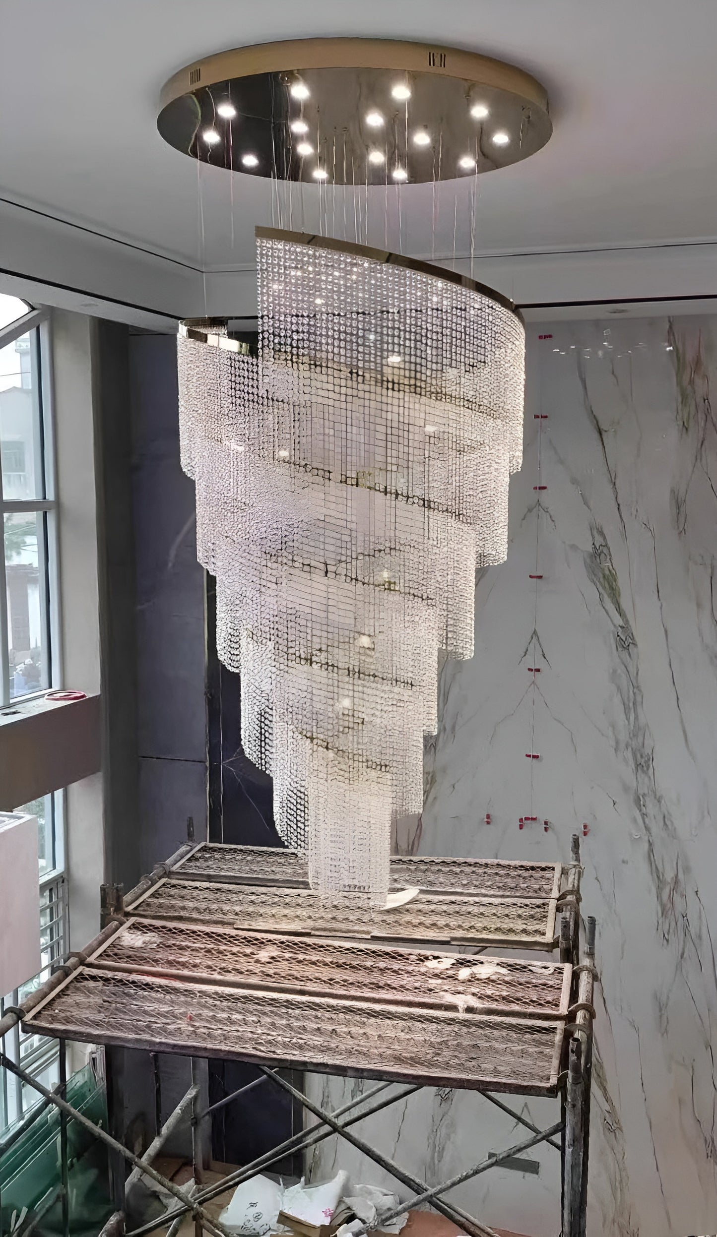 Falicon | Golden/Chrome Crystal Circular Spiral Chandelier, Chrome, Dia 39.4xh118.1", Non-Dimmable, Cool LightBy Miron Demid LLC