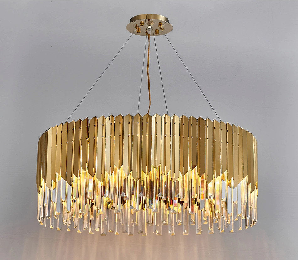 Gent | Drum Gold Crystal Chandelier for Living Room, 31.5"By Miron Demid LLC