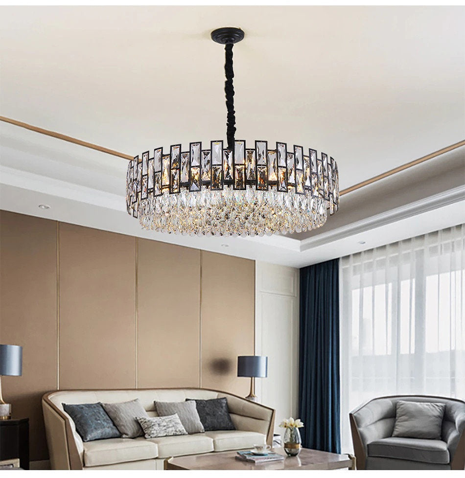 Quiliano | Modern Drum Black Crystal Ceiling Chandelier, Dia82cm/Dia32.3''By Miron Demid LLC