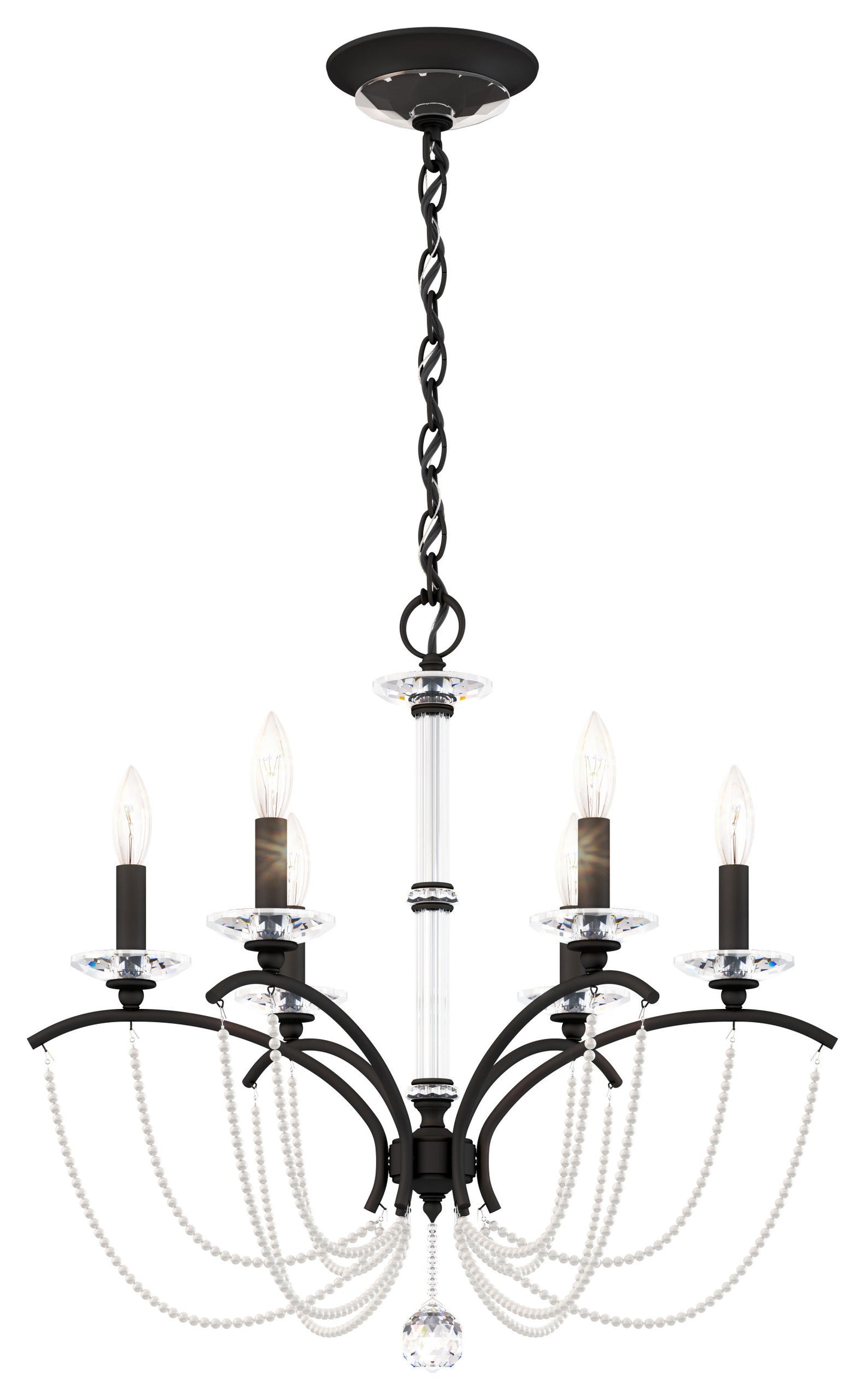 Priscilla 23.5x23.5" 6 Light Chandelier, Black Matte, In White PearlBy Schonbek