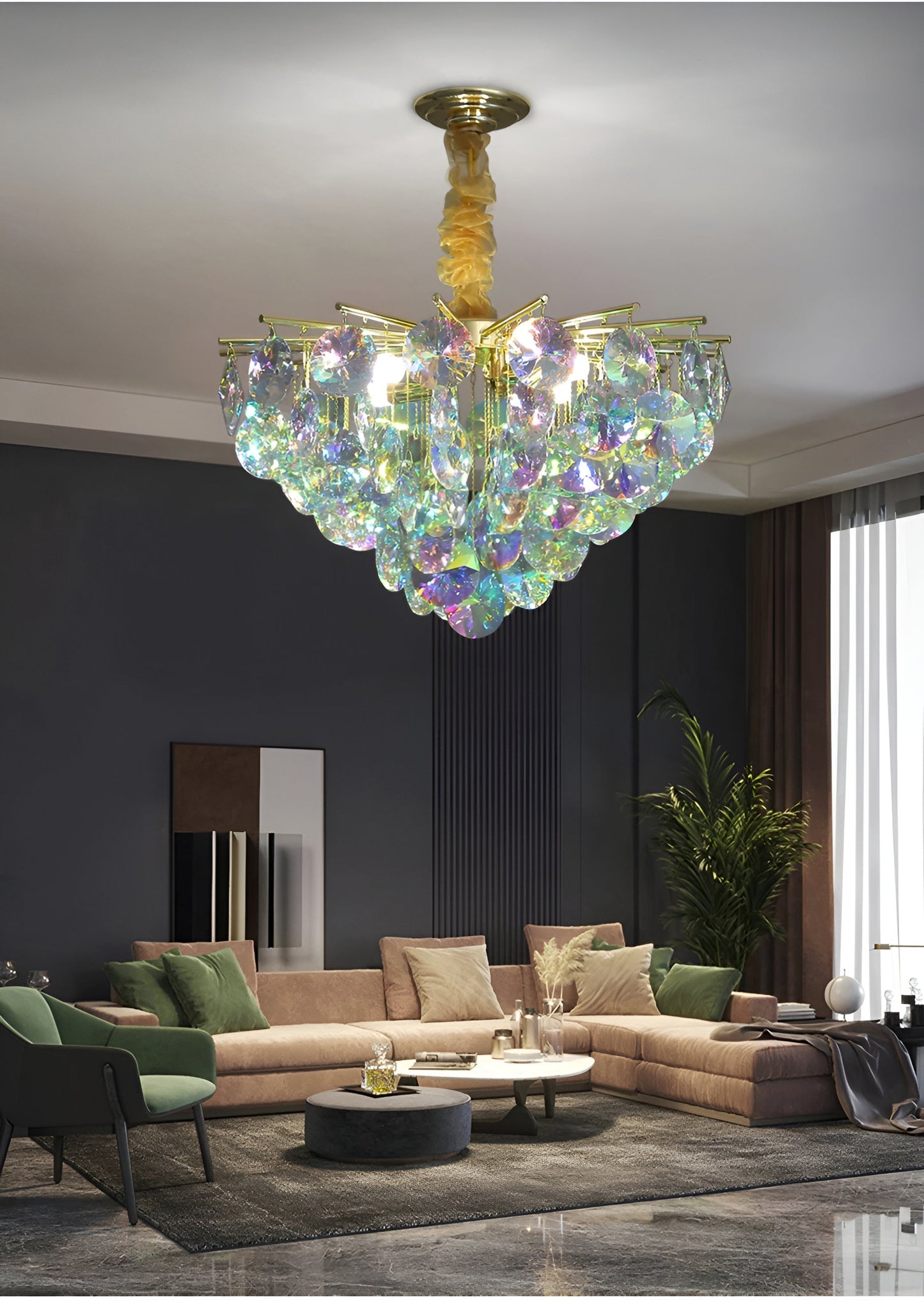 Bonifacio | Colorful Iridescent Crystal Chandelier, 31.5''By Miron Demid LLC