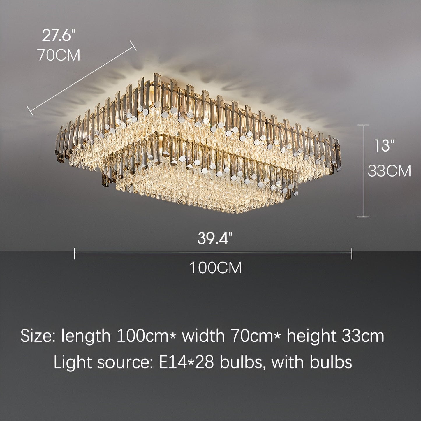 Acciano | Modern Rectangular Crystal LED Chandelier, L39.4xw27.5xh12.9", Cool LightBy Miron Demid LLC