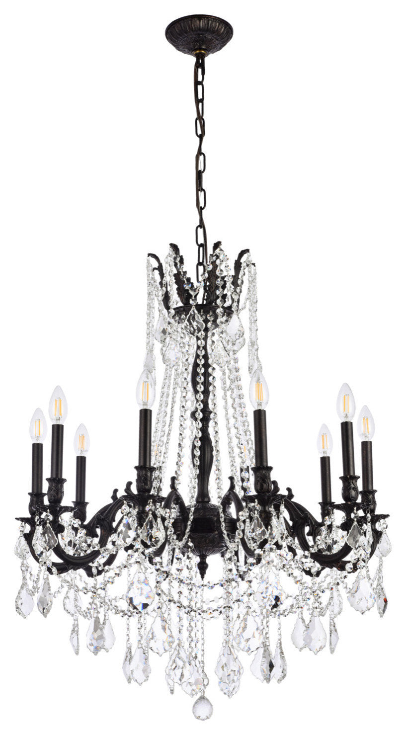 Elegant Lighting 9210D28/RC Rosalia 10 Light 28"W Crystal - Dark BronzeBy Elegant Furniture & Lighting