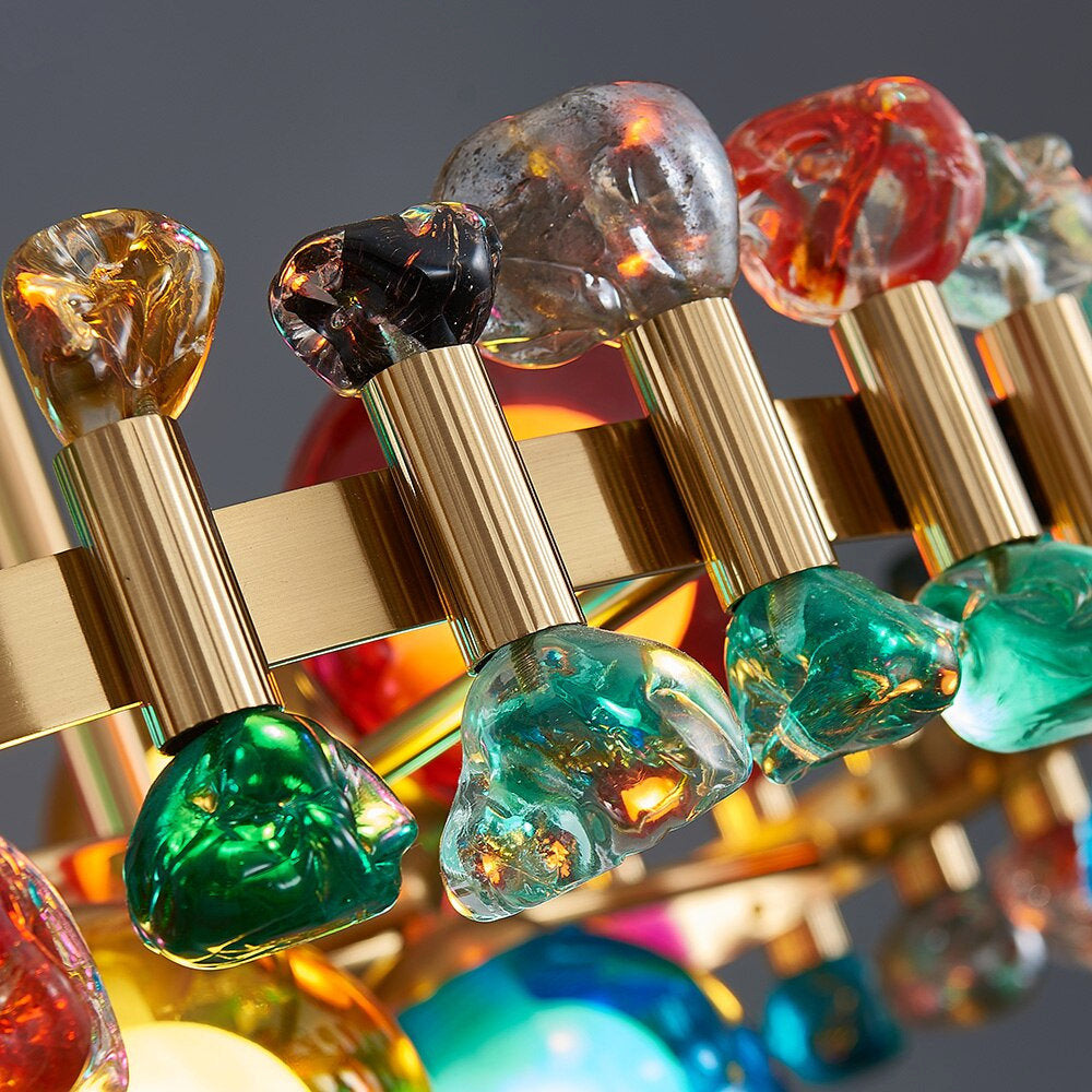 Kloten | Modern Drum Colorful Crystal Chandelier for Living Room, Colorful Crystal, 8 Bulbs - Dia23.6"By Miron Demid LLC