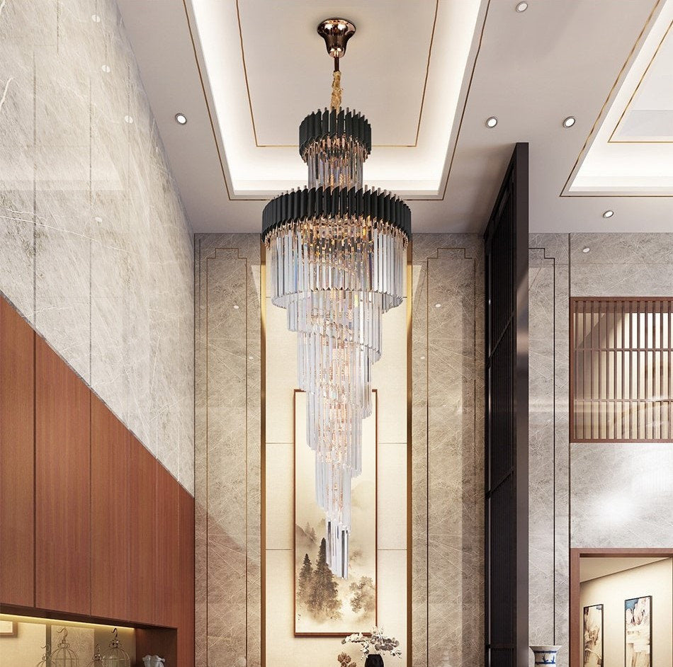 Art Deco | Black and Gold Crystal Chandelier for Hall and Staircase, Black, 27.6'', Non-Dimmable, Warm LightBy Miron Demid LLC