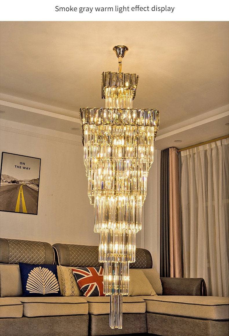 Beuil | High-end Villa Staircase Square Crystal Chandelier, Smoke Gray, H118.1"By Miron Demid LLC