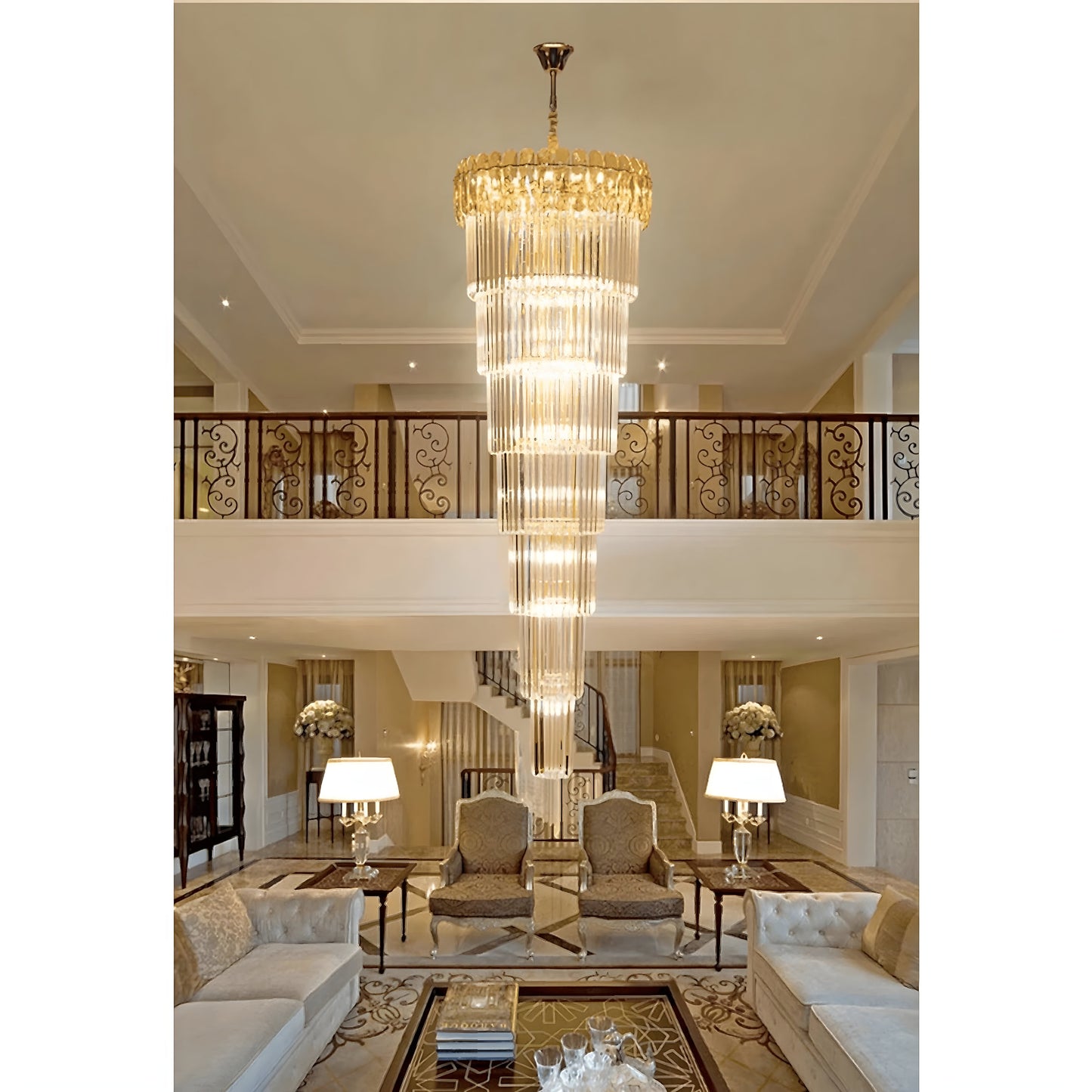 Belvedere | Royal Long Crystal Chandelier For Staircase, Amber Crystal, Dia27.6xh82.7" / Dia70xh210cm, Cool LightBy Miron Demid LLC