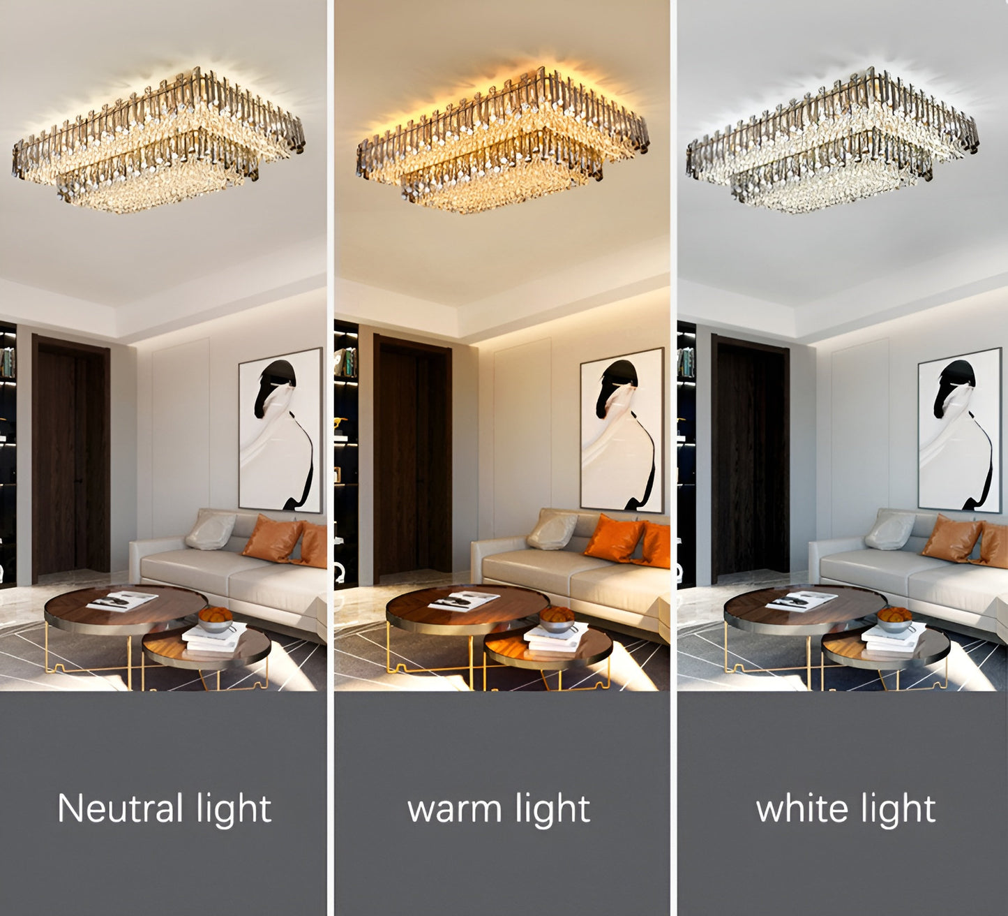 Acciano | Modern Rectangular Crystal LED Chandelier, L39.4xw27.5xh12.9", Cool LightBy Miron Demid LLC