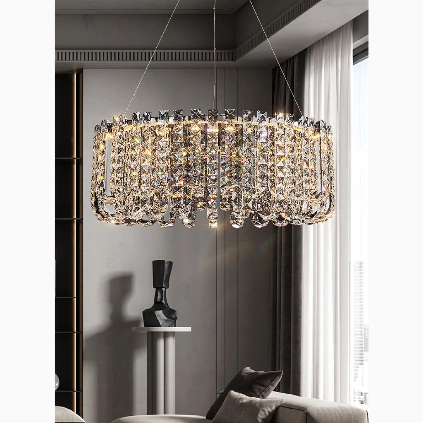 Cagnano Amiterno | Posh Large LED Crystal Pendant Chandelier, 1 Layer Medium2 -Dia31.5", Cool LightBy Miron Demid LLC