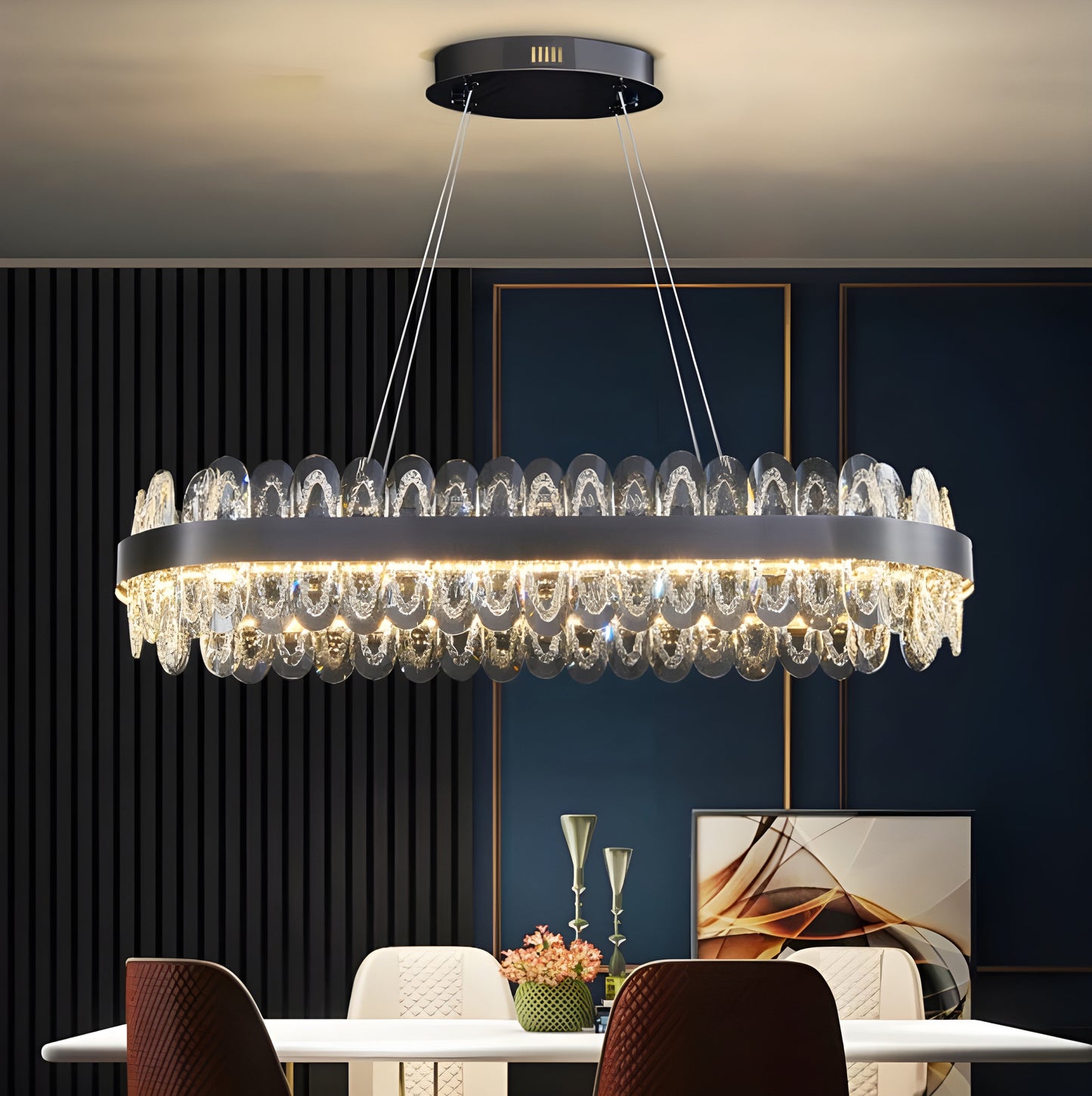 Agna | Creative Rectangle Hanging Crystal LED Chandelier for Living Room, Gold, Large - L47.2" / L120cm, Warm Light, Non-DimmableBy Miron Demid LLC