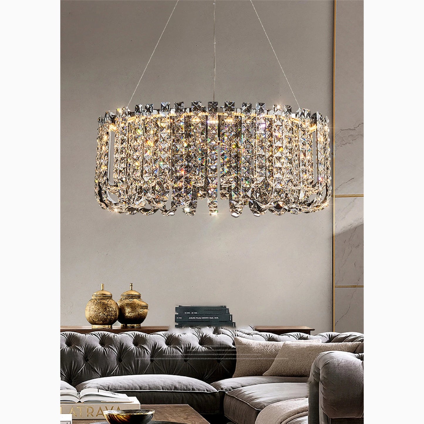 Cagnano Amiterno | Posh Large LED Crystal Pendant Chandelier, 1 Layer Medium2 -Dia31.5", Cool LightBy Miron Demid LLC