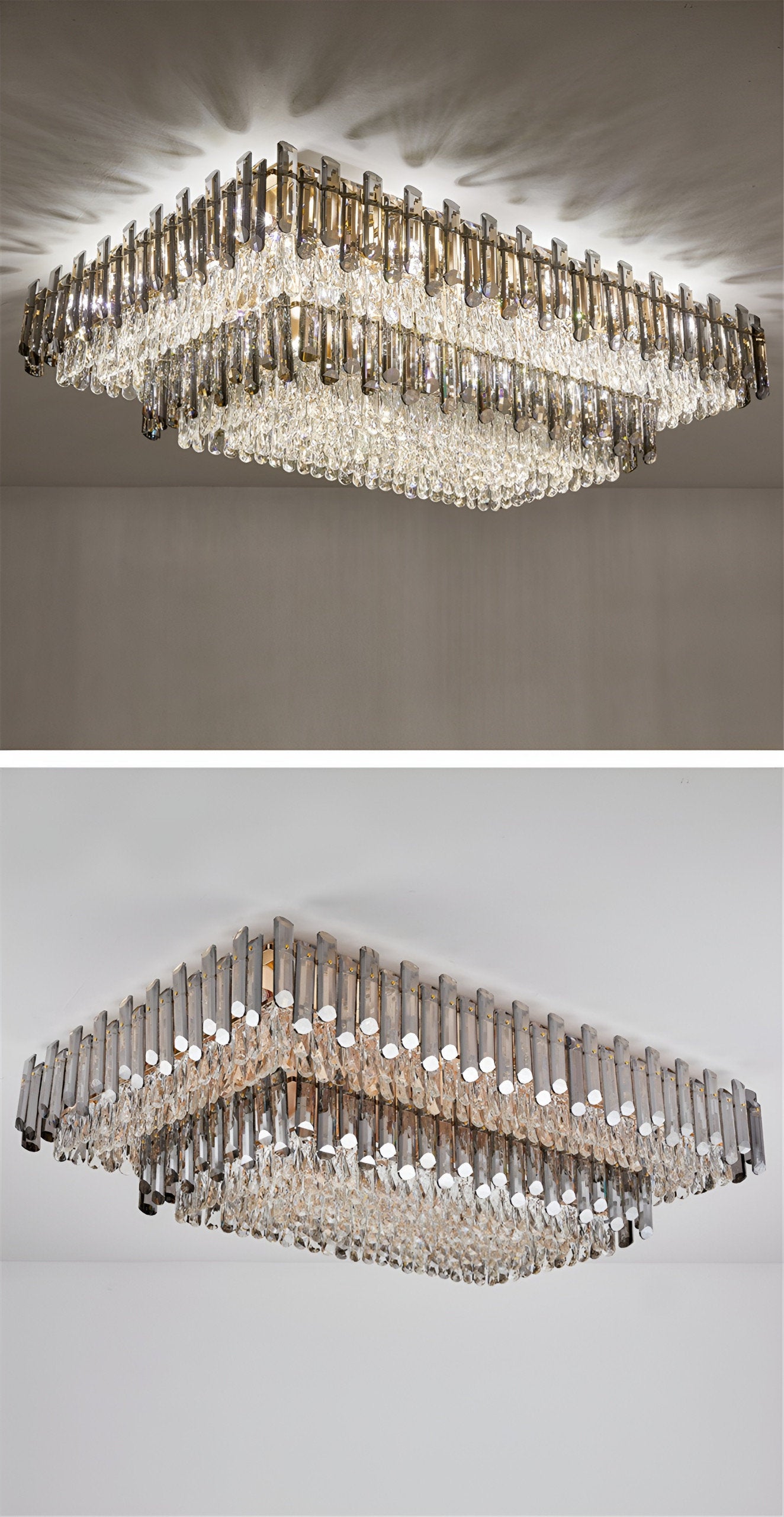Acciano | Modern Rectangular Crystal LED Chandelier, L39.4xw27.5xh12.9", Cool LightBy Miron Demid LLC