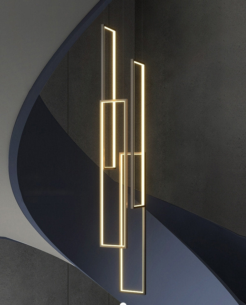 Lavagna | Ultramodern Rectangle Hanging LED Chandelier, Black, 4 Lights (H157.5"), Cool Light, DimmableBy Miron Demid LLC