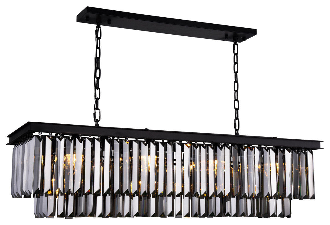Sydney 12 Light Island Chandelier in Matte Black with (Grey) Royal Cut CrystalBy Urban Classic