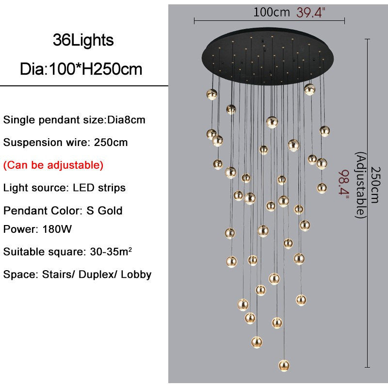 MIRODEMI? Laigueglia | Crystal LED Chandelier with Hanging Balls, Gold, 36 Lights, Warm Light, DimmableBy Miron Demid LLC