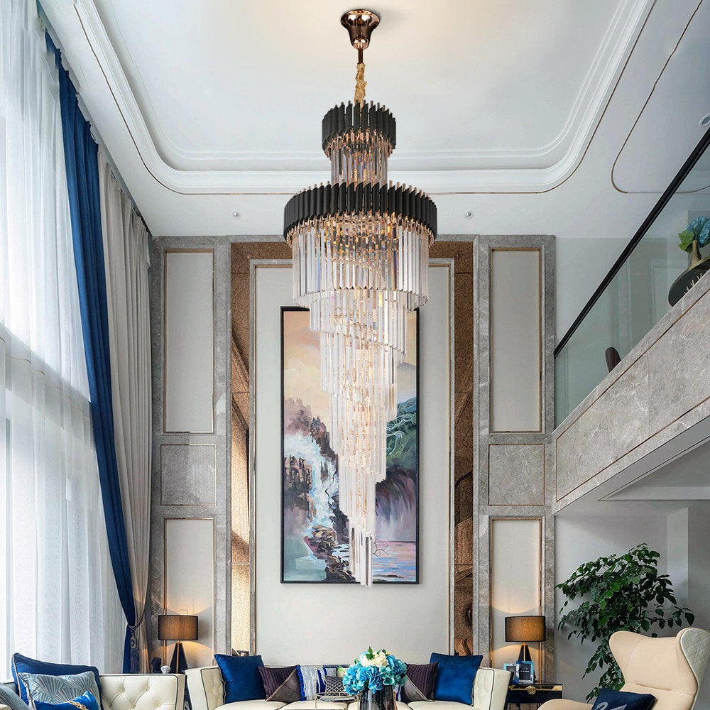 Art Deco | Black and Gold Crystal Chandelier for Hall and Staircase, Black, 27.6'', Non-Dimmable, Warm LightBy Miron Demid LLC