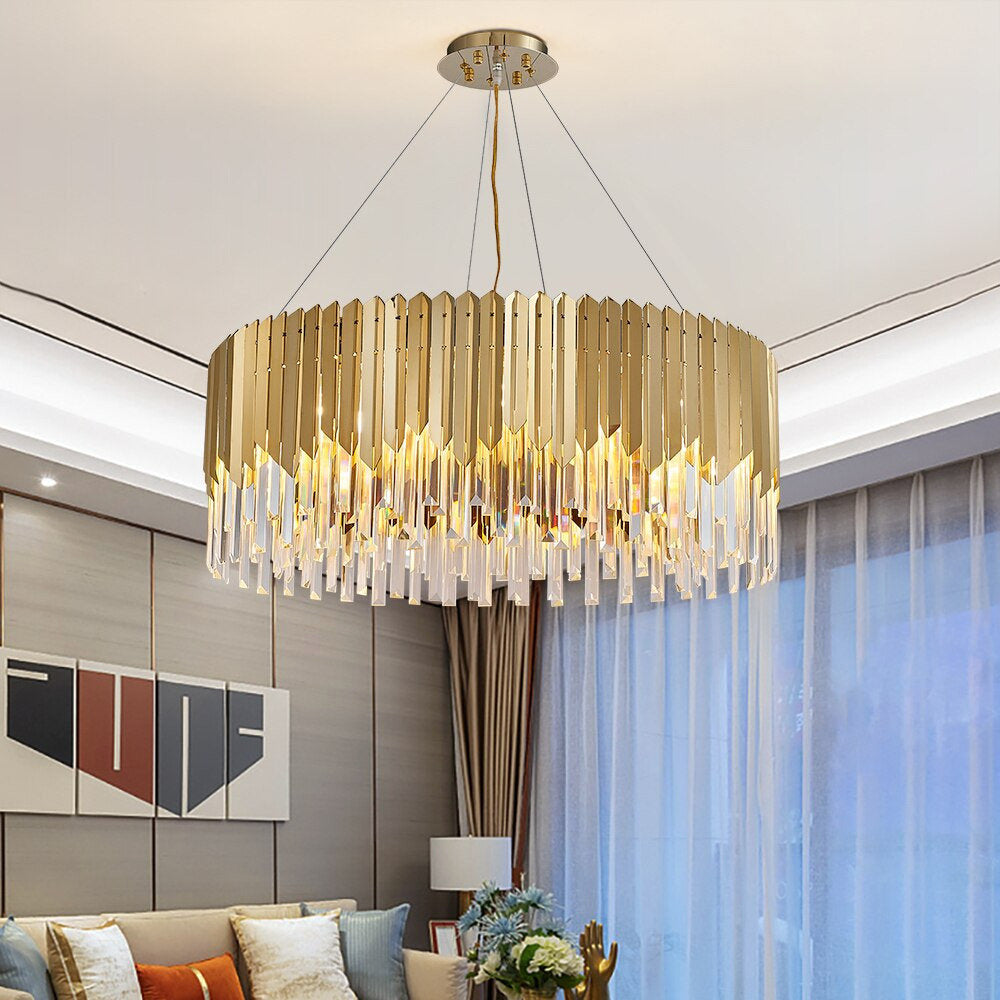 Gent | Drum Gold Crystal Chandelier for Living Room, 31.5"By Miron Demid LLC