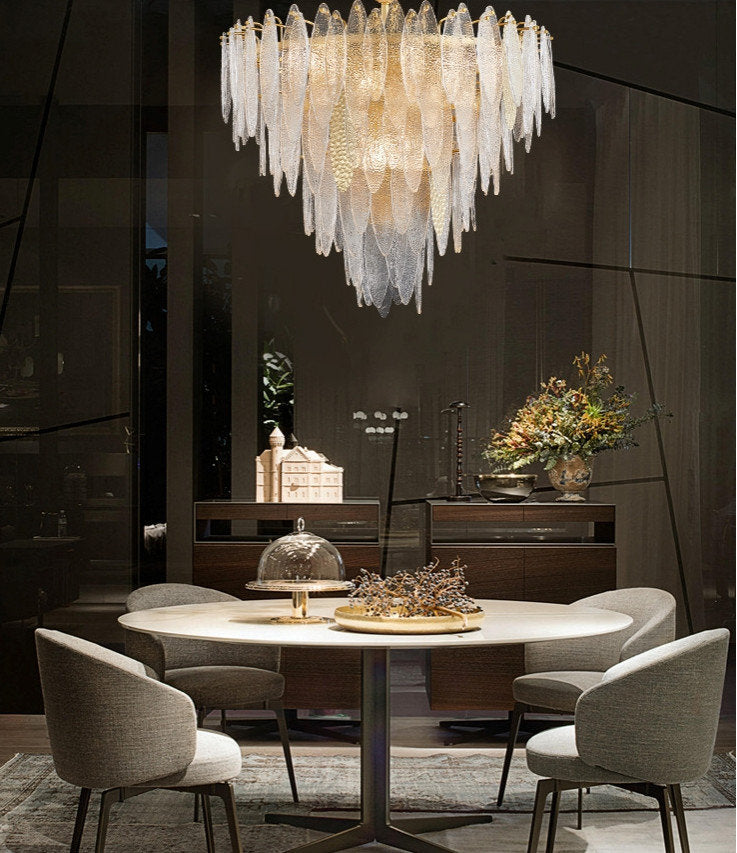 Altavilla Irpina | Round Gold Frosted/Smoke Gray/Blue Crystal Chandelier, Gold, Dia31.5"By Miron Demid LLC