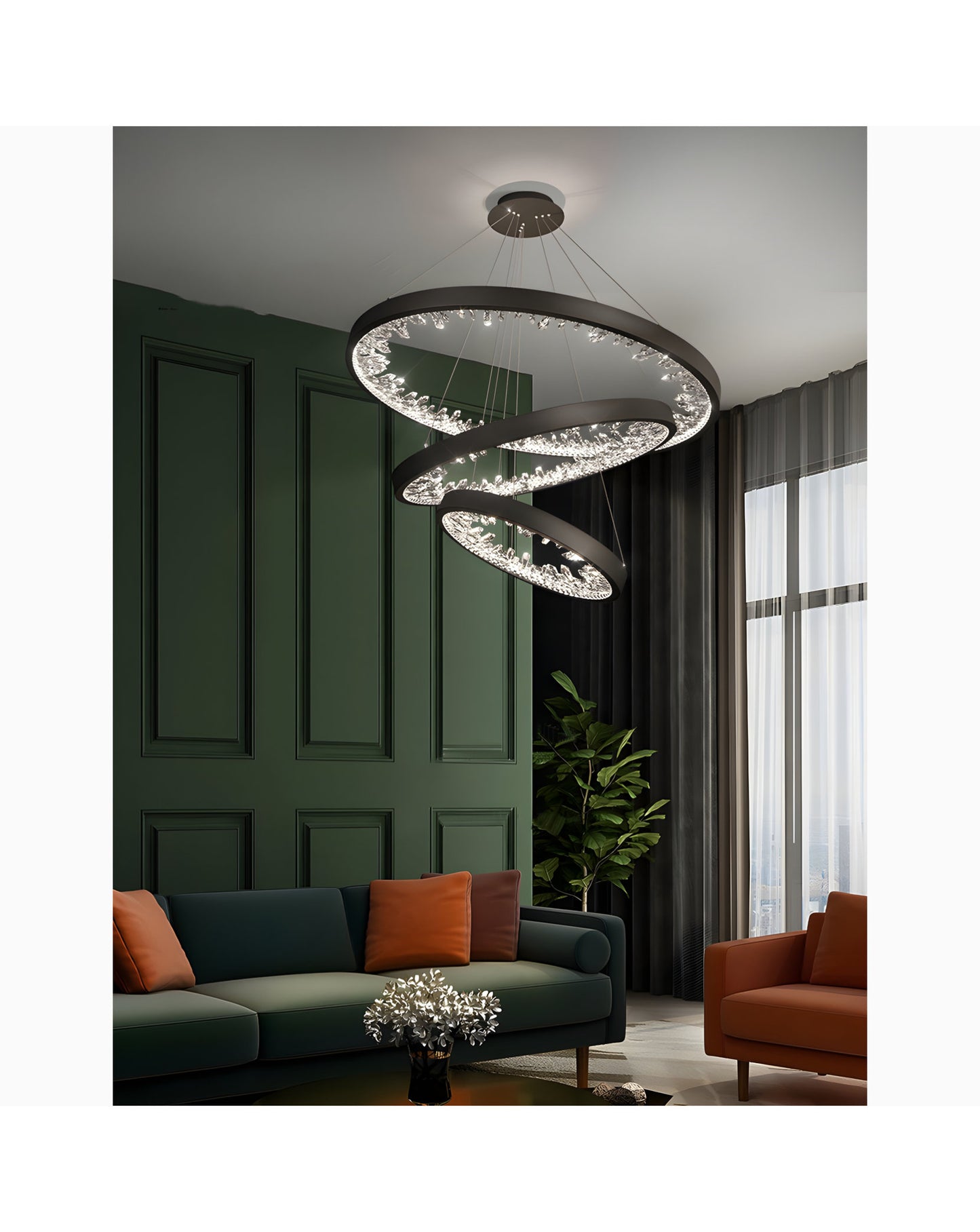 Altidona | Black Rings Modern Crystal Creative Luxury Hanging Led Chandelier, 3 Rings 4 BasesBy Miron Demid LLC