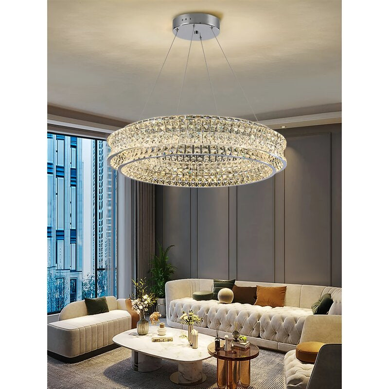 Albano Vercellese | Chic Chrome/Gold Creative Round Crystal Chandelier, Gold, 1 Ring Large - Dia39.4xh6.7" / Dia100xh17.7cm, Warm LightBy Miron Demid LLC