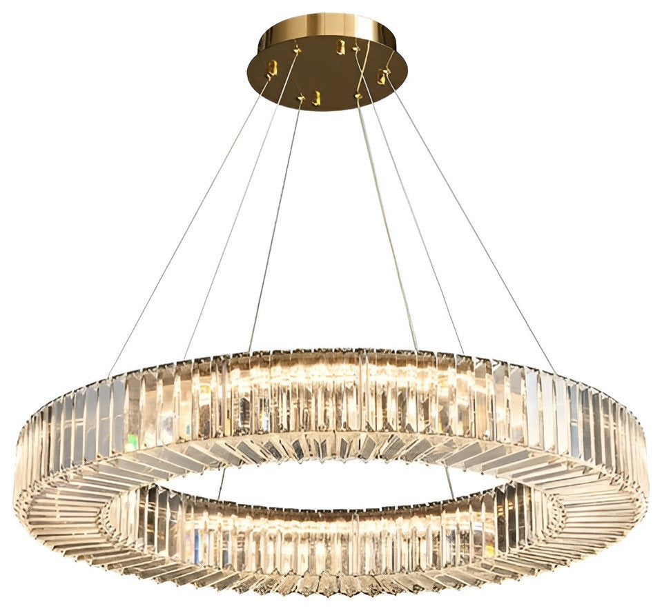 Cadrezzate | Round Luxury Crystal Hanging LED Chandelier, Gold, Dia23.6xh3.9", Warm Light, DimmableBy Miron Demid LLC