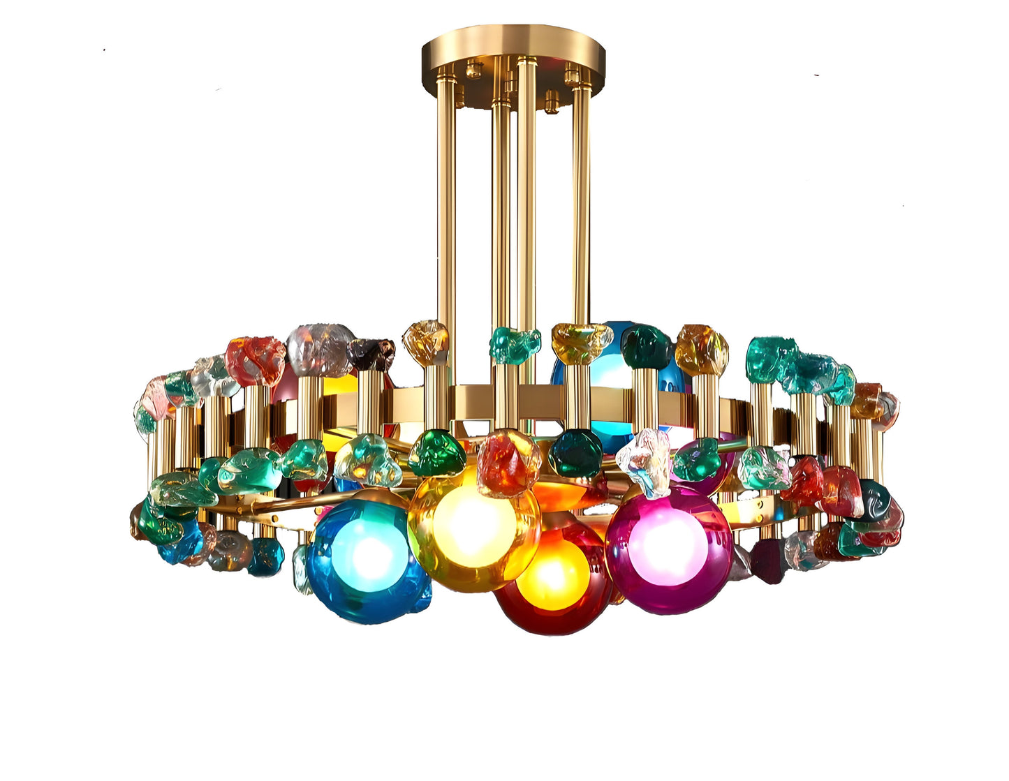 Kloten | Modern Drum Colorful Crystal Chandelier for Living Room, Colorful Crystal, 8 Bulbs - Dia23.6"By Miron Demid LLC